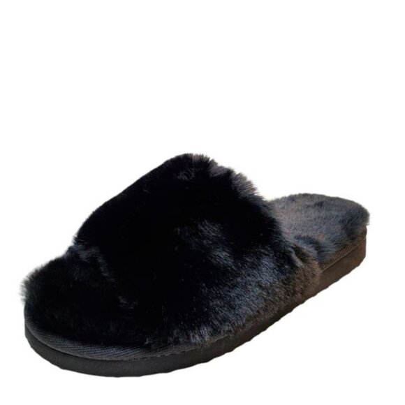 INC International Concepts Yuri Faux Fur Slip-On Slides Slippers Black Size 10M - Picture 1 of 6